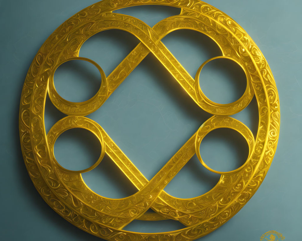 Intricate Golden Celtic Knot on Blue Textured Background