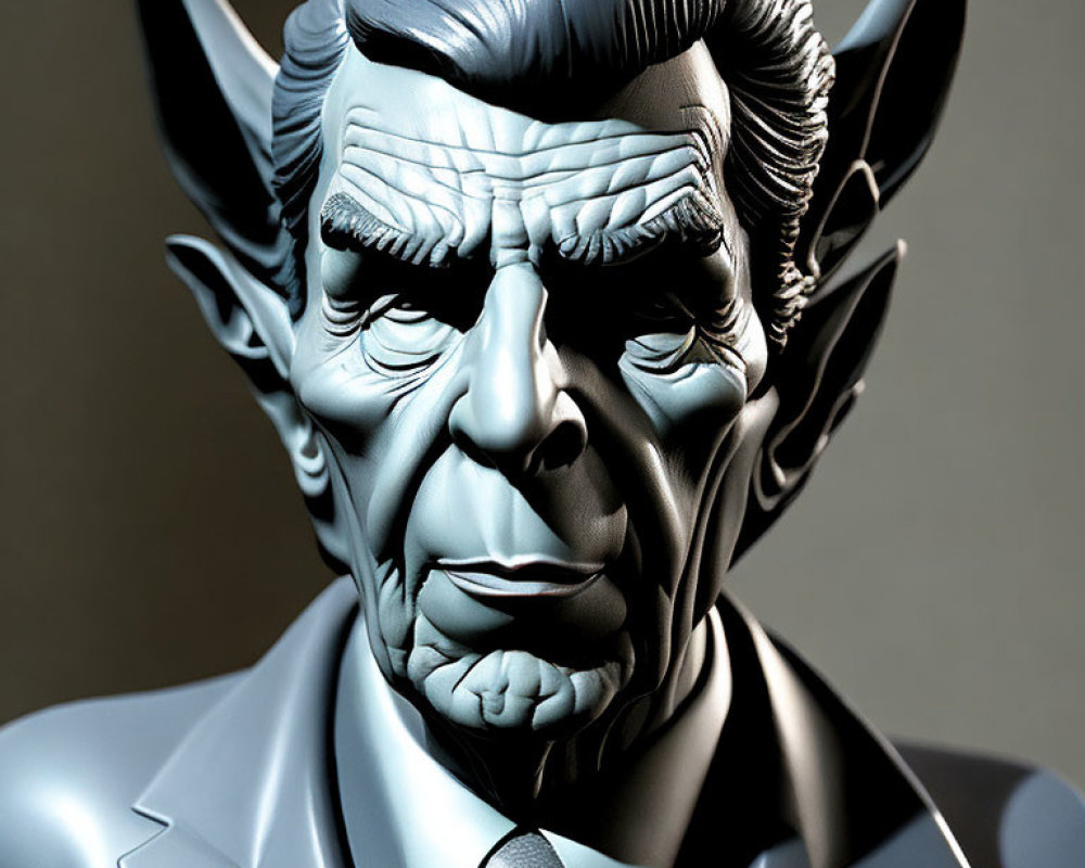 Character illustration: Devilish horns, stern expression, slicked-back hair, formal suit