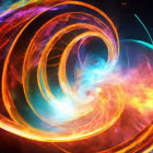 Colorful Fractal Spiral Illustration with Cosmic and Fiery Themes