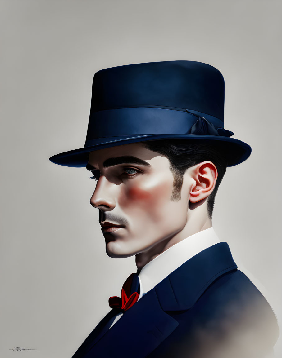 Stylized man in top hat and suit on cream background