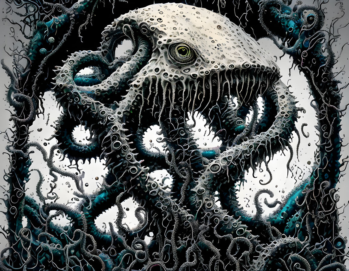 Detailed Illustration of Giant Octopus with Prominent Eye