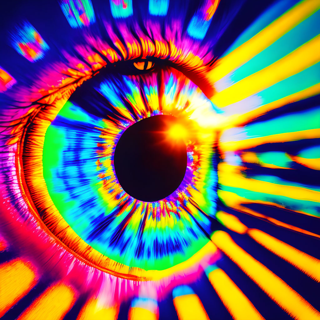 Colorful Psychedelic Eye Art with Neon Colors and Abstract Iris