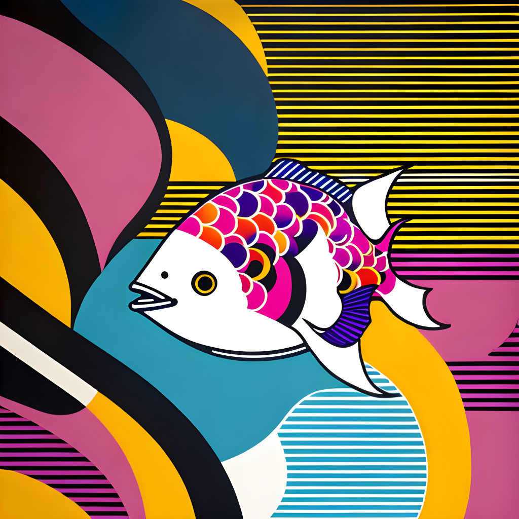 Vibrant Fish Illustration with Geometric Patterns