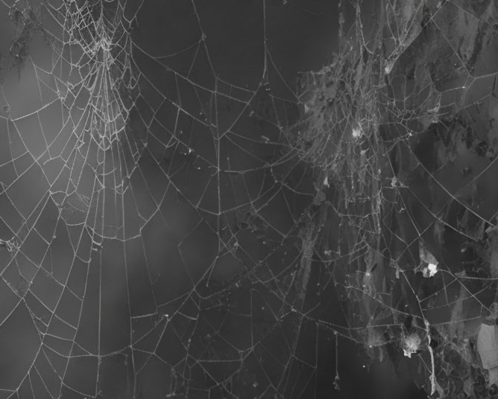 Monochrome image of spider web patterns in a corner