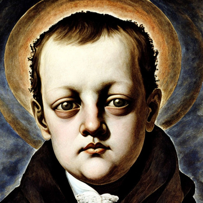 Portrait of a Young Boy in Dark Jacket with Golden Halo