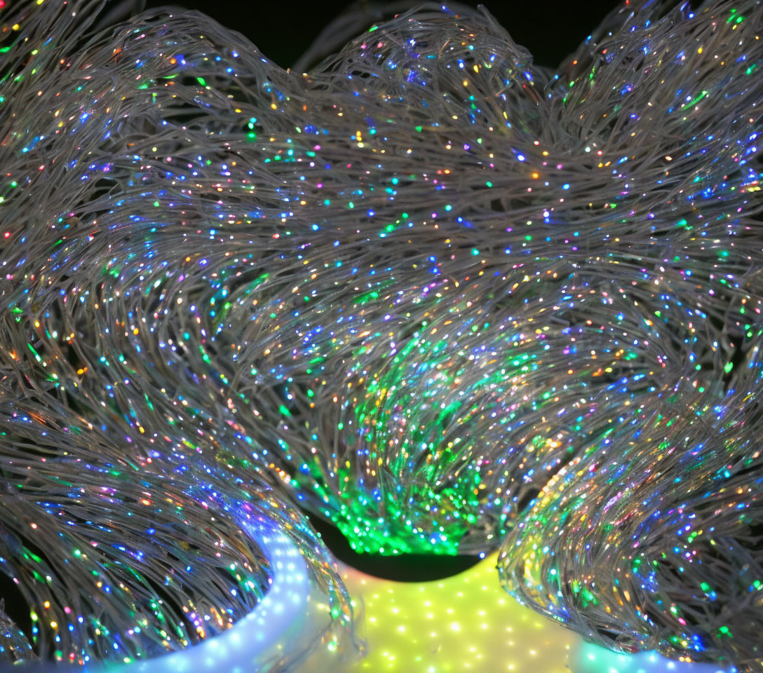 Vibrant Green and Yellow Fiber Optic Lighting Cables Close-Up