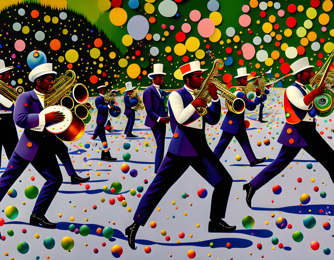 Vibrant Stylized Band Artwork with Saxophone Players