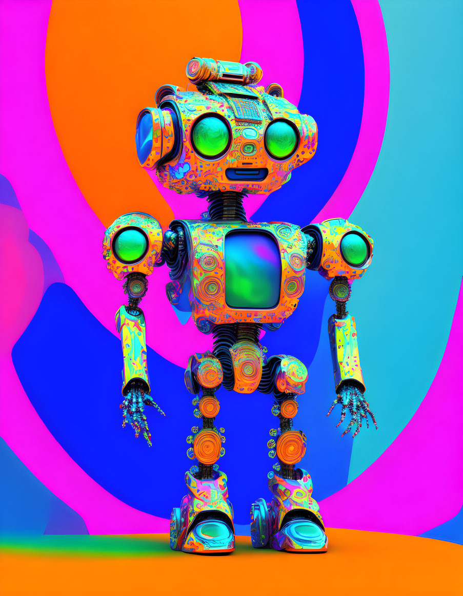 Colorful textured humanoid robot on vibrant gradient background