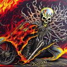 Skeleton in Striped Outfit Riding Flaming Motorcycle Mural