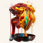 Colorful Abstract Artwork with Melting Textures and Yellow Streak