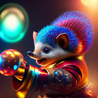 Colorful animated hedgehog in ornate jacket holding glowing orb.