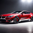 Red Sports Car with Sharp Lines and Rear Spoiler in Dimly Lit Space