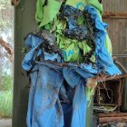 Blood-Splattered Space with Figure in Stained Clothes