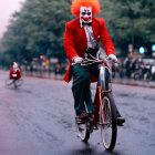 Colorful Clown Motorcycles on Wet Road with Police Cars in Rain