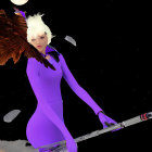 White-haired Winged Character with Spear in Cosmic Setting