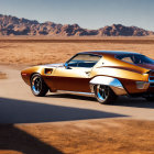 Vintage Muscle Car with Gold and Brown Paint in Desert Landscape