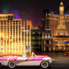 Neon-lit retro-futuristic cityscape with palm trees