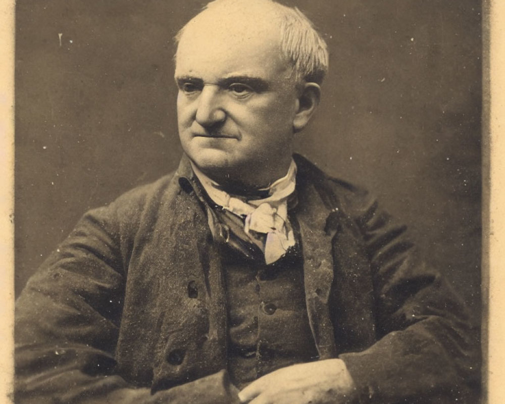 Vintage portrait of middle-aged man in dark jacket and cravat