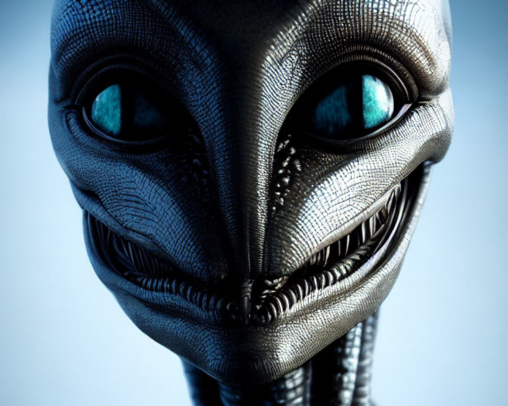 Detailed 3D-rendered alien with slender neck and oversized head