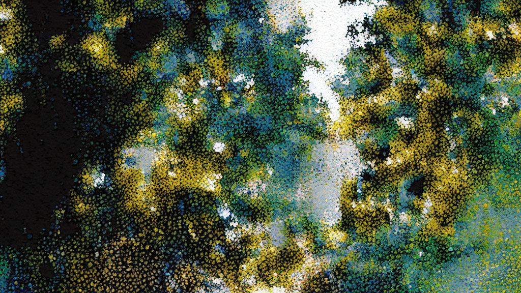 Abstract Stippled Image in Blue, Black, Yellow, and White Pixels