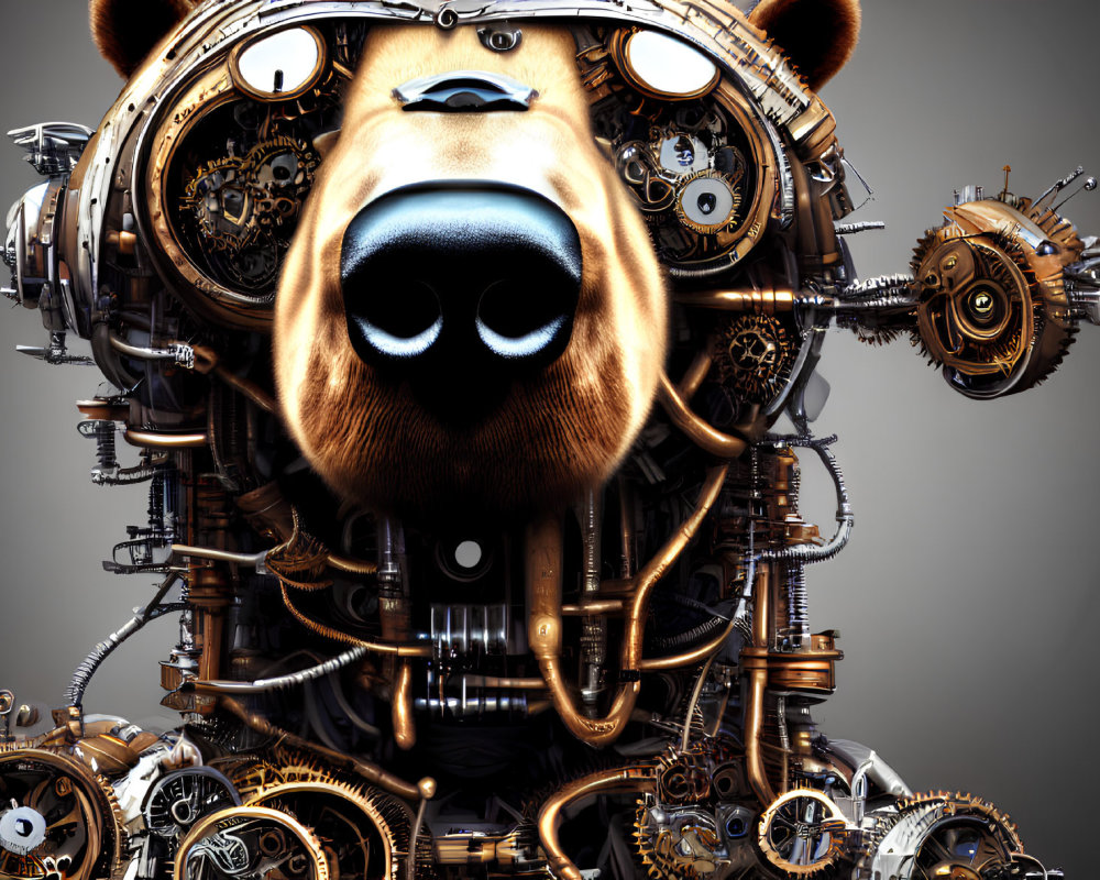 Detailed Mechanical Bear with Exposed Gears and Machinery