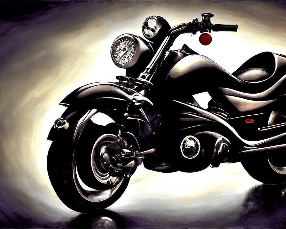 Black Motorcycle with Chrome Details in Contrasting Light and Shadows