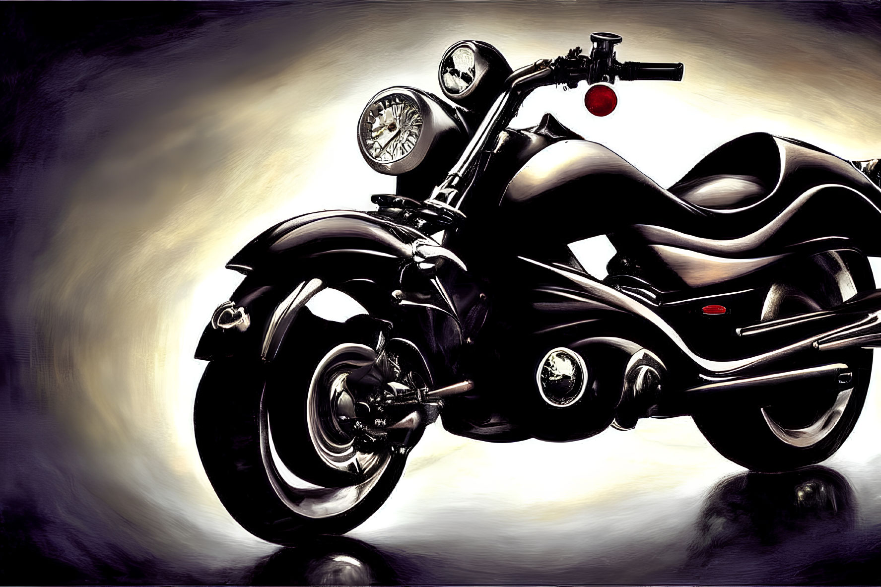 Black Motorcycle with Chrome Details in Contrasting Light and Shadows