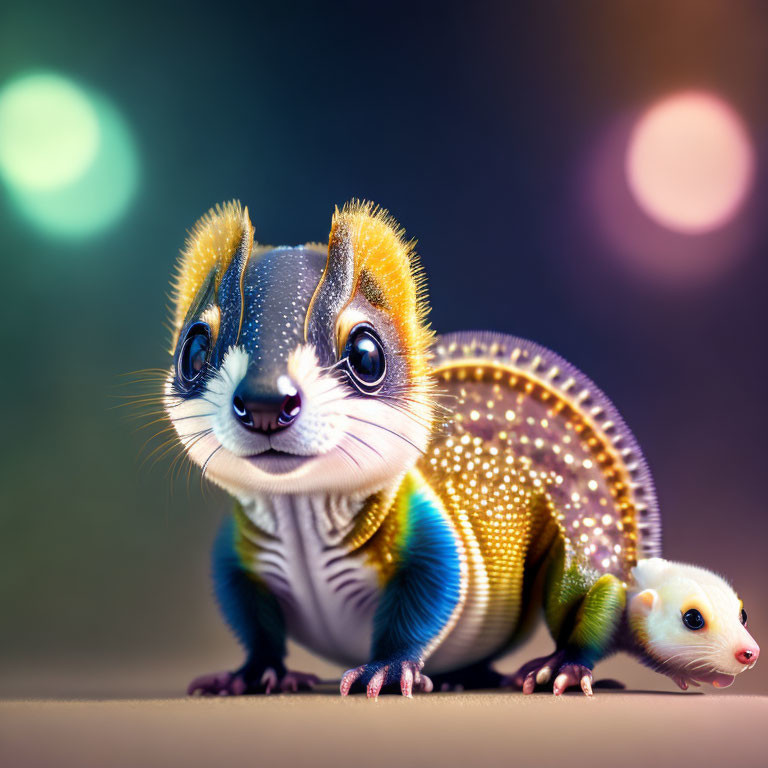 Colorful Fantasy Squirrel with Cute Companion