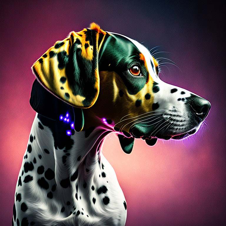 Colorful Dalmatian Artwork with Neon Lights