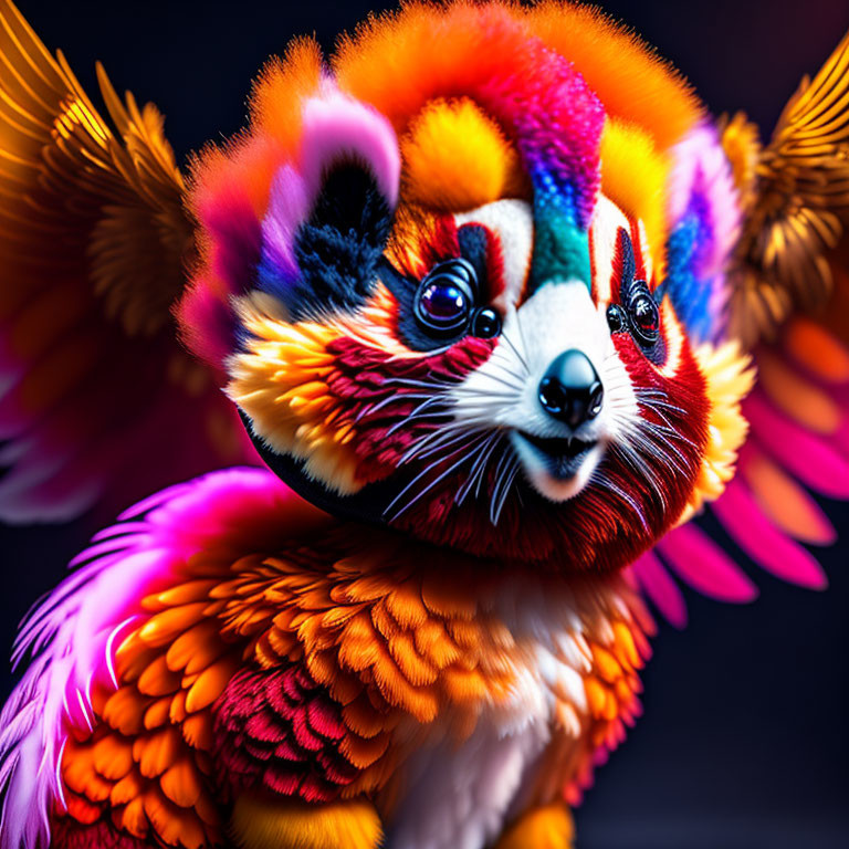 Colorful Plumage Red Panda Art Against Dark Background