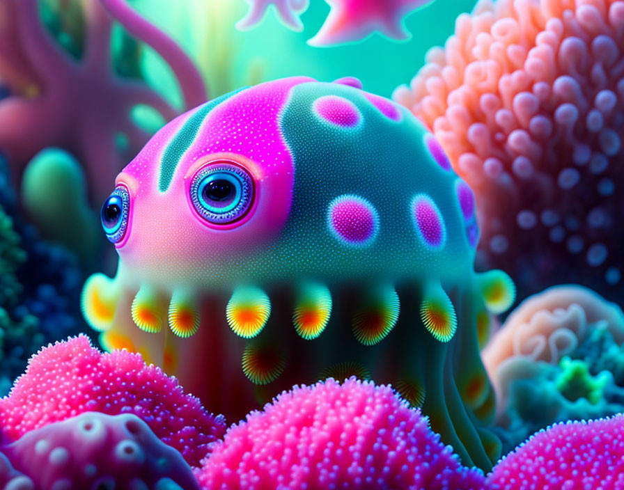 Vibrant Cartoon Octopus Among Colorful Coral