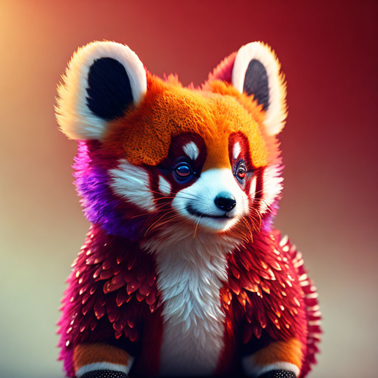 Colorful Digital Artwork: Red Panda with Exaggerated Fur Textures