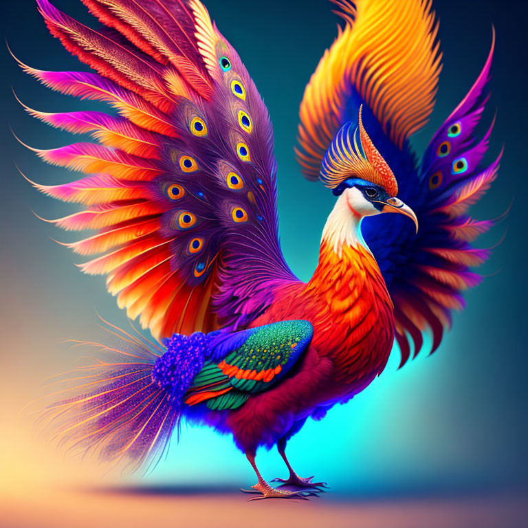 Colorful Peacock Illustration with Vibrant Feathers