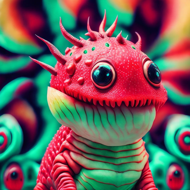 Colorful Toy Lizard with Spikes on Vibrant Background