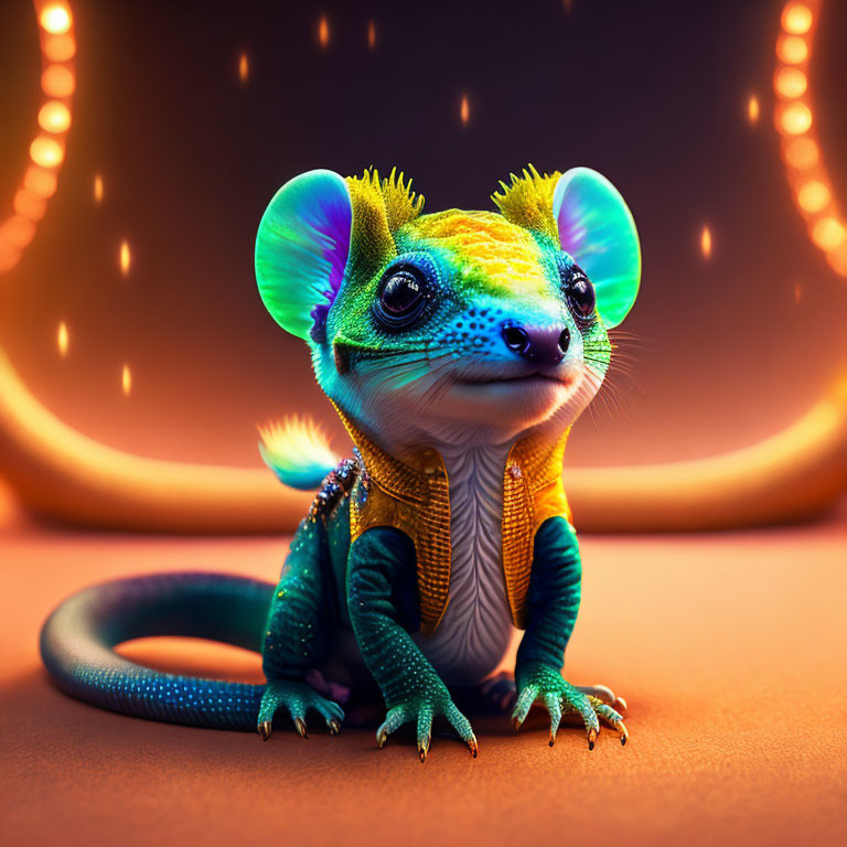 Colorful Anthropomorphic Gecko Under Soft Lighting