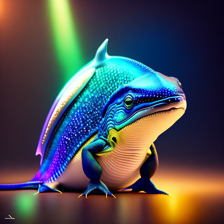 Colorful Digital Artwork: Iguana Creature with Vibrant Blue Scales