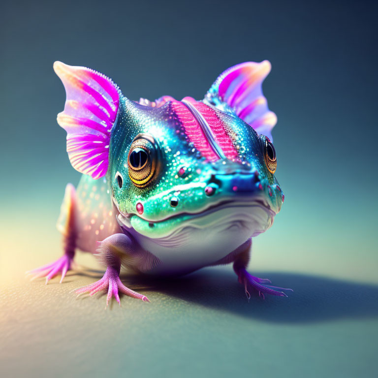 Colorful fantasy frog illustration with iridescent skin and expressive eyes