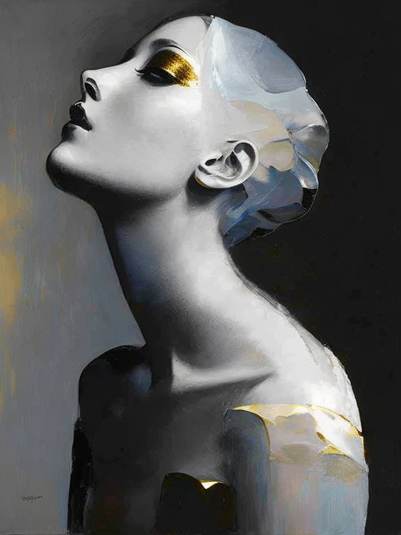 Monochromatic Woman Portrait with Gold Accents