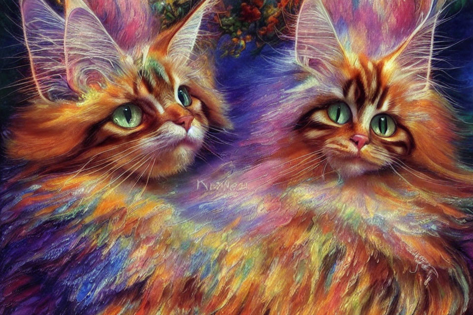 Colorful Fantastical Felines with Green Eyes and Lush Fur