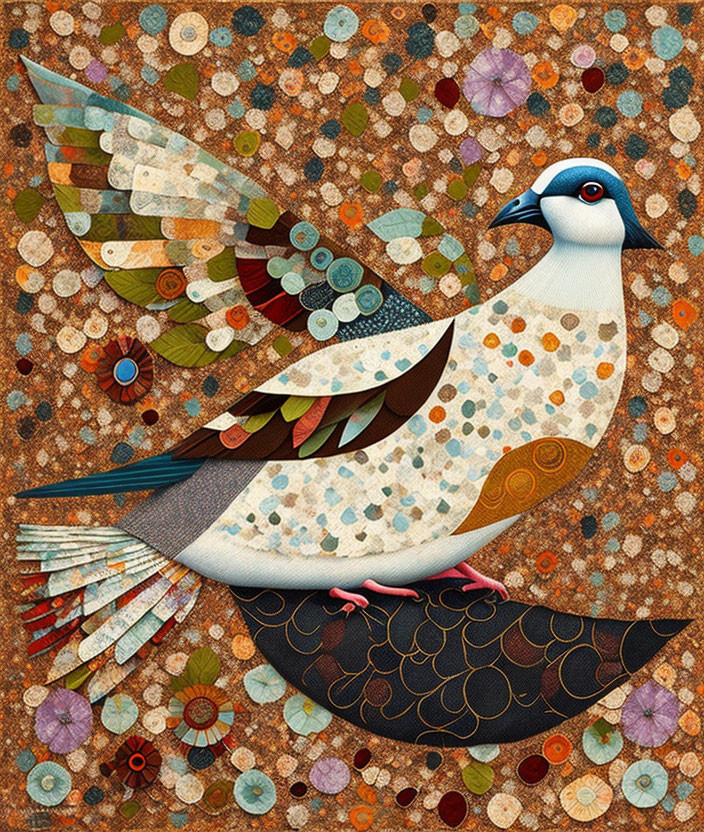 Colorful Mosaic Bird Illustration with Dotted Background