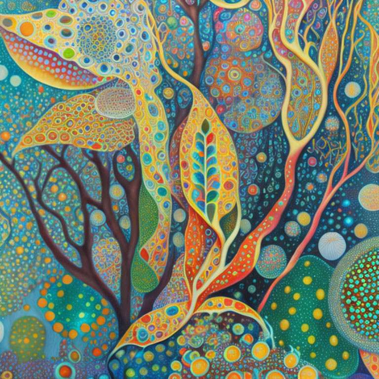 Colorful Abstract Painting of Psychedelic Tree Patterns