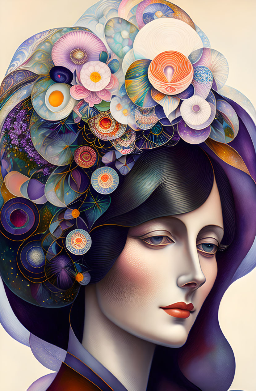 Colorful floral design woman illustration with vibrant tones