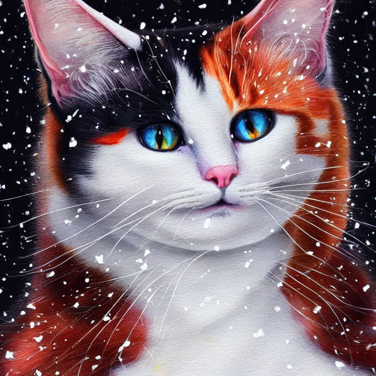 Calico Cat with Blue Eyes in Vibrant Colors