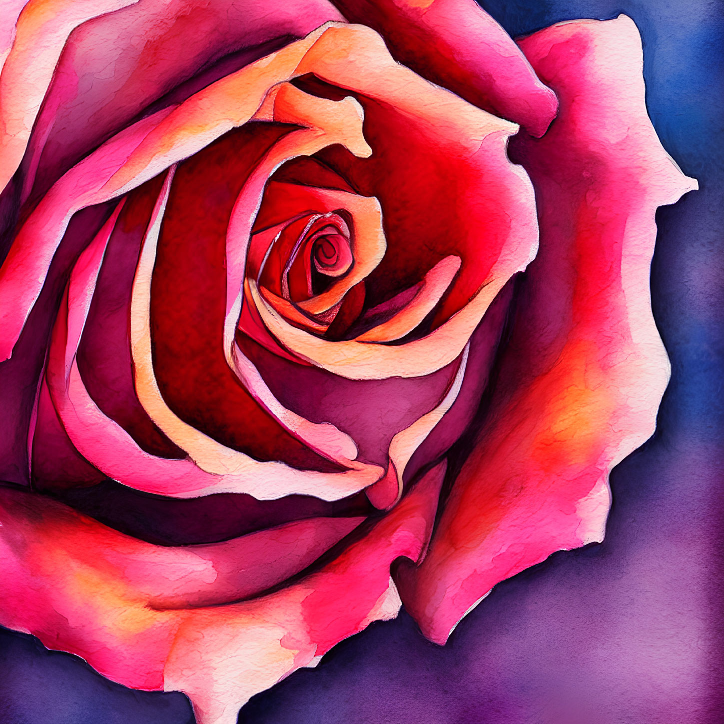 Colorful Watercolor Rose Illustration on Purple Background