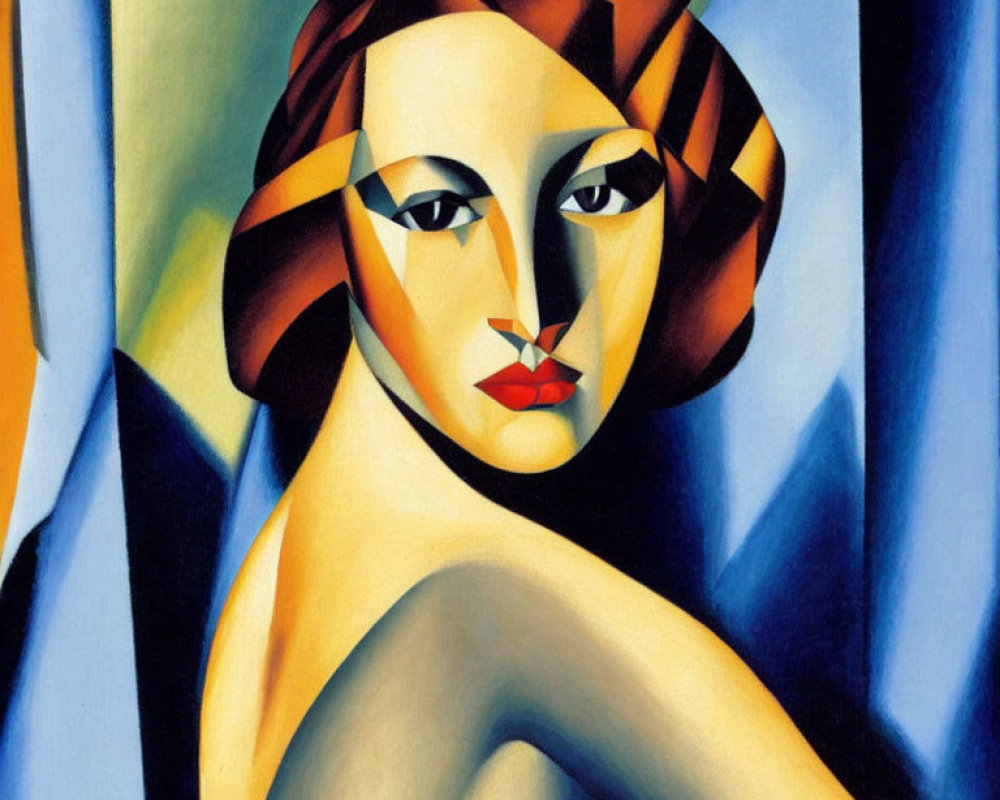 Colorful Cubist Portrait of Woman with Geometric Shapes