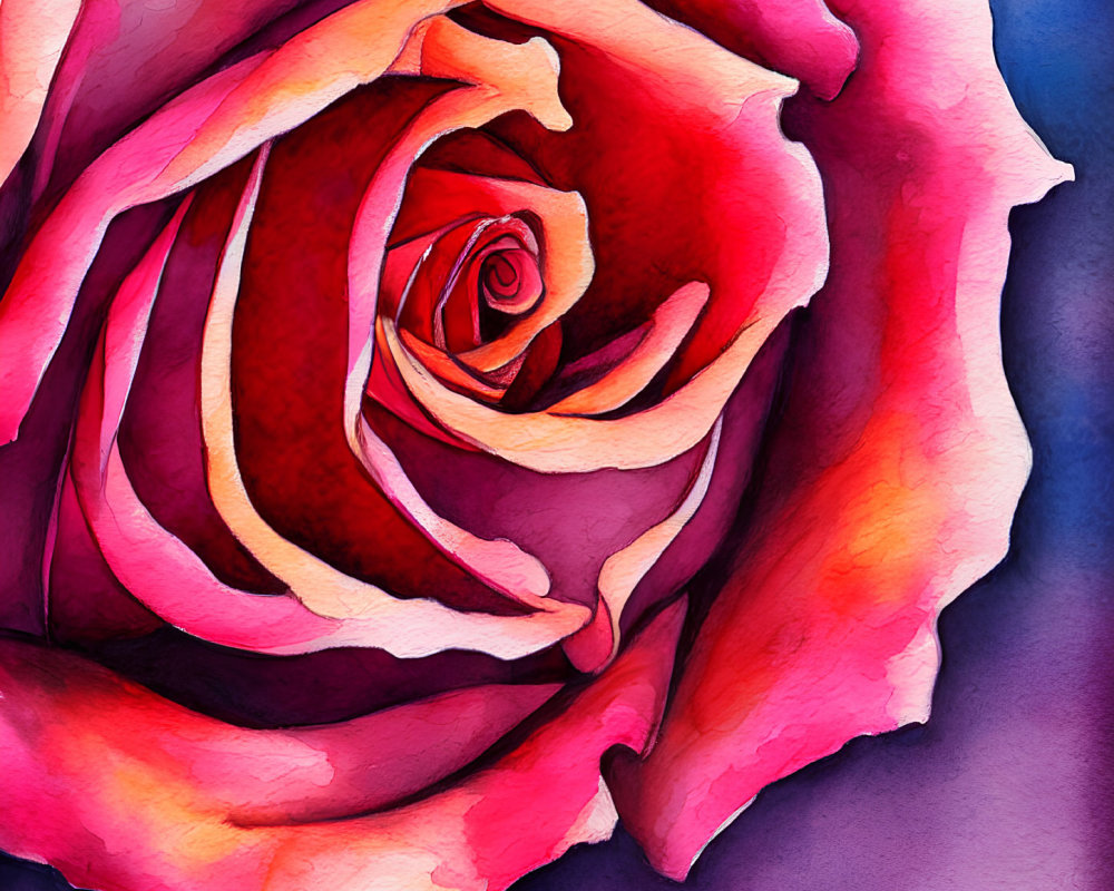 Colorful Watercolor Rose Illustration on Purple Background