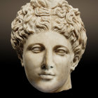 Classical sculpture bust of woman with intricate curly hair and serene expression