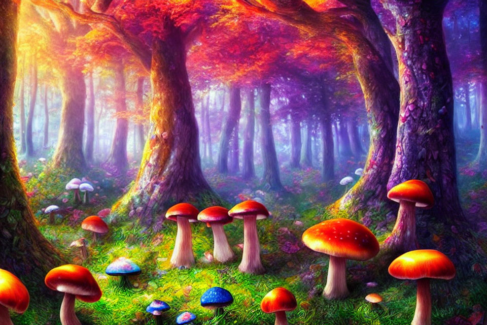 Colorful Mushroom Forest in Enchanted Digital Art