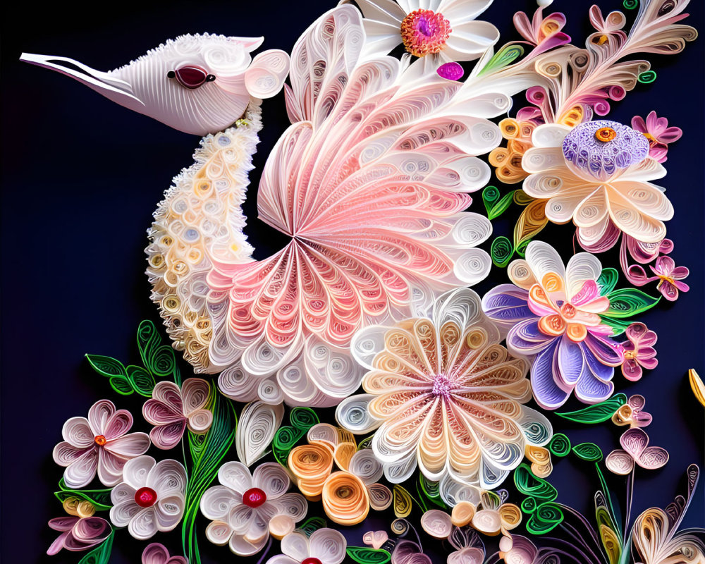 Colorful Quilled Paper Art: Peacock with Floral Patterns and Vibrant Feathers