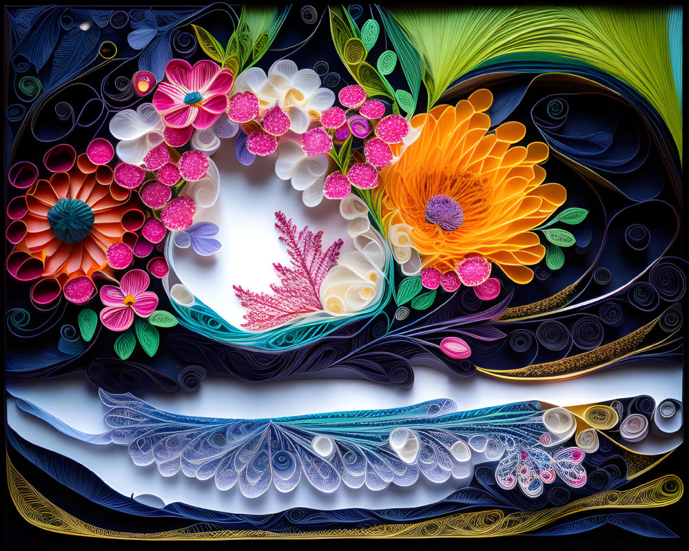 Colorful Quilling Art with Intricate Paper Flower Designs